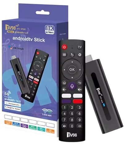 TV98 ATV Stick Android 14, 8K 4K HD Media Player, Allwinner H313 Quad Core, 2GB 16GB, Dual WiFi 4G 5G, BT5.0, with Voice Remote
