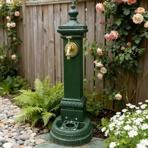 Fontana Giardino in Ghisa con Rubinetto Antigelo, Idrante da Cortile Retrò Indipendente Installato a Pavimento