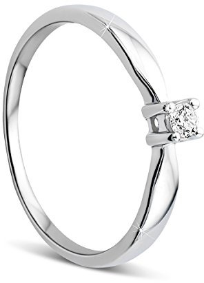 Orovi Damen Verlobungsring Gold Solitärring Diamantring 9 Karat (375) Brillanten 0.05crt Weißgold Ring mit Diamanten Ring Handgemacht in Italien