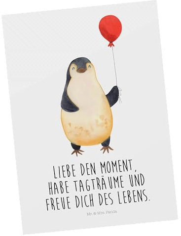 Mr. & Mrs. Panda Postkarte Pinguin Luftballon - Geschenk, Neustart, Kind, Ansichtskarte, Ansichtskarten, Einladung, fröhlich, Geschenk Freundin,