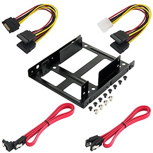 Poppstar Kit de Montaje Soporte y Juego de Cables con Marco de Montaje para 2 SSD - HDD internos de 2,5 Pulgadas (Cable SATA 3, Cables de alimentación y Tornillos incluidos)