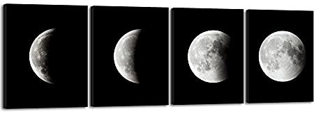Wieco Art Moon Large Modern Giclee Canvas Prints Artwork Abstract Space Pictures Paintings on Stretched and Framed Canvas Wall Art Ready to Hang for Living Room Home Office Decorations