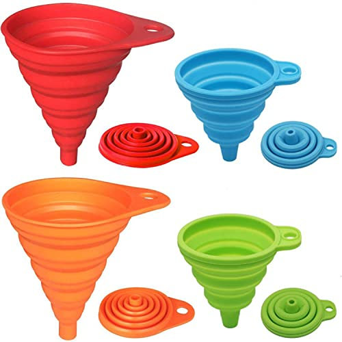 KongNai. Juego de 4 embudos plegables de silicona, pequeños y grandes, para botellas de agua, para verter líquidos, de uso en alimentación