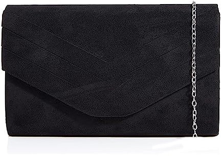 LeahWard Women's Faux Suede Leather Clutch Bag Wedding Bridal Prom Handbags 809 (Black)