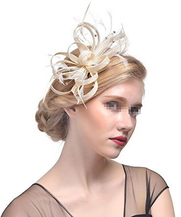 Damen Feder Haarschmuck,MoreChioce Frauen Fascinators Hut Haar Accessoire Blume Mesh Hair Clip Haarspangen Stirnbänder,Beige Diamant,EINWEG