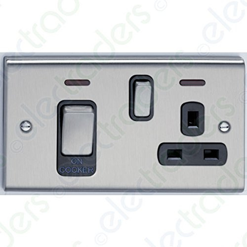 Deta SD1302PSSB Cooker Contol Unit with Socket & Neons - 45 Amp (Stainless Steel/Black Inserts)