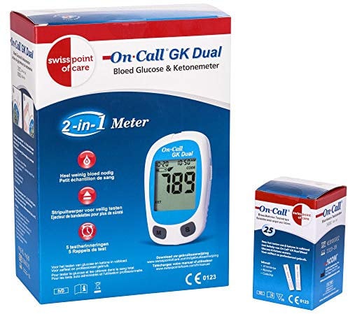 Swiss Point Of Care GK Dual Keto Pack | 1 x GK Dual Messgerät (mg/dl) und 1 x Ketone Streifen (25 Stück) im praktischen Set | weiteres Zubehör separat erhältlich