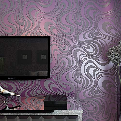 YangYun Tapetenrolle im europäischen Vlies, 3D-Blume, geprägt, für Wohnzimmer, Schlafzimmer, Vliestapete, lila grau, 2.3' W x 27.56' L