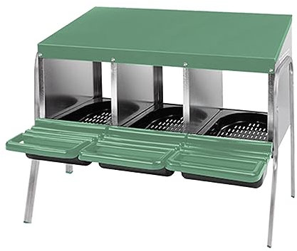 Legenest Abrollnest aus Metall – Hühnernest mit 3 Abteilungen & Ständerwerk, inkl. Befestigungsmaterial – Robustes Geflügelnest mit schrägem Dach, zum Stellen oder Hängen