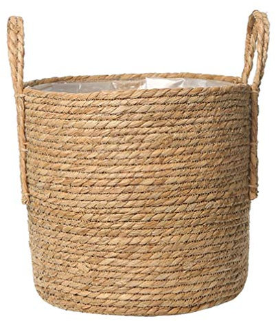 Angoily Seegras Pflanzen Korb Rattan Blumentopf Stroh Hand Gewebt Blume Töpfe Abdeckung Natürliche Blume Topf Abdeckung Container Hause Dekoration (25CM)