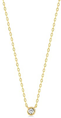 Solitär Halskette aus 14 Karat/585 Echtgold | Schmuck aus Gelbgold für Damen | Schwebender Goldkette mit Solitär Diamant | Frauen Kette mit Diamant Anhänger | Geburtstagsgeschenk, Länge 45 cm