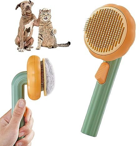 Kürbis Haustier Bürste, Hund Bürste Katze Bürste Grooming Kamm, One-Touch-Reinigung Taste für Hund und Katze Grooming Bürste, niedliche Form Griff glatte Bürste