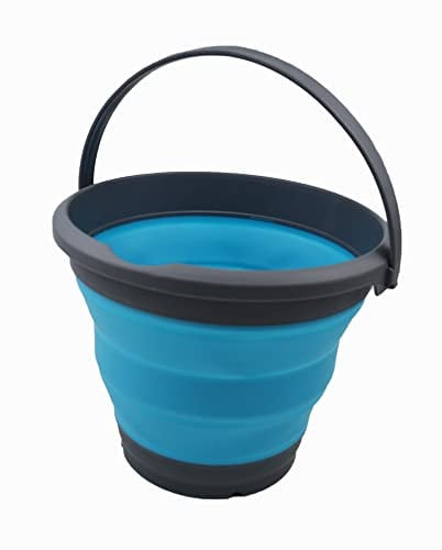 SAMMART Faltbarer Kunststoffeimer mit 5,5 l Fassungsvermögen, zusammenklappbar, runde Wanne, tragbarer Wassereimer zum Angeln, platzsparender Wassertopf für den Außenbereich (Grau/Meerblau, 1)