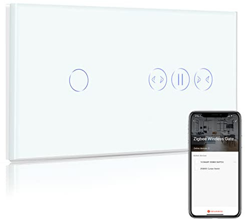 BSEED Smart ZigBee Schalter mit Vorhang Schalter,1 Fach 1 Weg ZigBee Touch Schalter arbeitet mit Smart Life/Tuya APP, ZigBee Schalter kompatibel mit Alexa und Google Home Weiß (Hub erforderlich)