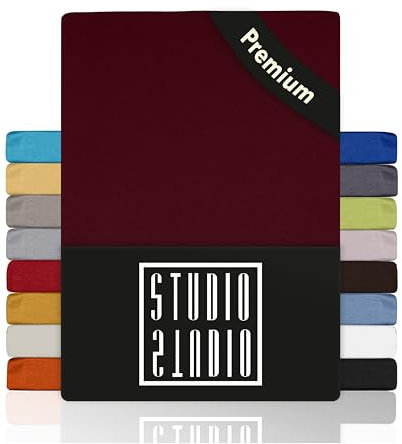 STUDIO Premium Spannbettlaken 180x200cm, 180x220cm, 200x200cm & 200x220cm – Jersey-Spannbetttuch aus 97 % Baumwolle & 3 % Elastan – Bordeaux – Öko-Tex Zertifiziert, bügelfrei – für Matratzen 15–35cm