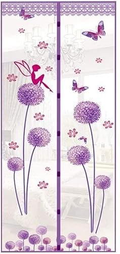Magnetischer Fliegengitter-Türvorhang, Insektenschutz, hohe Dichte, automatisch, ca. 90 x 210 cm, einfache Installation, Löwenzahn-Violett