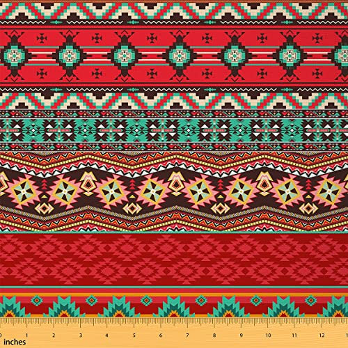 Boho Polsterstoff bunter Stoff mit böhmischen Motiven Meterware schick bedruckt für drinnen draußen Dekostoff im Südwesten Stil böhmischer gestreifter exotischer Aztekenstoff DIY Kunst 184x150 (HxB)