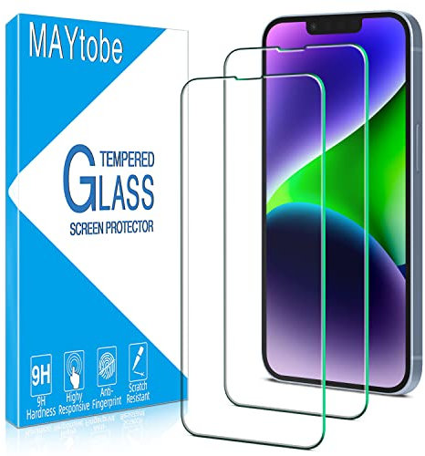 MAYtobe 2 Pack Screen Protector for iPhone 14 Plus 6.7-Inch Tempered Glass, Case Friendly, Anti-Scratch, Bubble Free, 9H Hardness, 0.33mm Ultra Transparent, Ultra Resistant