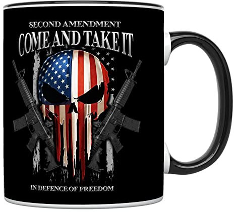 YouNique Designs Coole Gun Tasse für Waffenliebhaber, 325 ml, Pistolen-Kaffeetassen für Männer, 2. Änderungsbecher, republikanische Kaffeetasse, Pistolen-Enthusiasten-Tasse (schwarzer Griff)