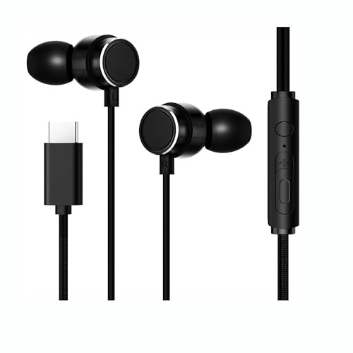 HAPPYAUDIO W2 USB C Auricolari Cablati, Tipo C Cuffie cablate In Ear con Bassi Profondi e Microfono, Stabile e Comodo da Indossare, Compatibile con Galaxy Google iPhone