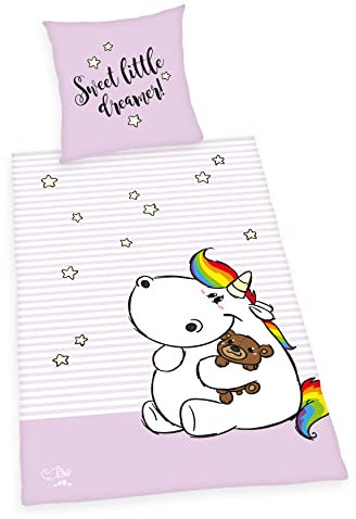 Herding Bettwäsche-Set Pummeleinhorn, Kopfkissenbezug 80 x 80 cm, Bettbezug 135 x 200 cm, Mit Knopfleiste, Baumwolle