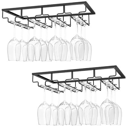 Chyuan 2 piezas de 4 filas, soporte para copas de vino colgante, soporte para vasos colgantes, portavasos de pie colgante, portavasos de pie colgante, portavasos de vino invertido
