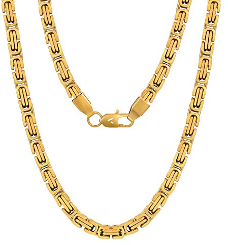 VEXXS Royal Byzantine Chain, 18K Real Gold Plated Gold Chain, Durable No Color Fading 4mm 6mm Men’s Necklace Chain Street Wear Hip Pop Necklace Chain Urban Fashion Jewelry (6mm-18K Gold, 20.00)