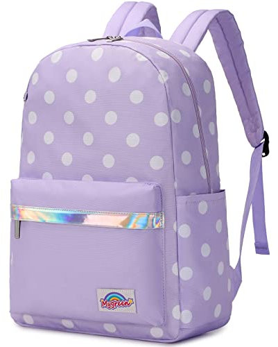 mygreen Schulrucksack für Mädchen, Kinder Grundschultaschen Kinderrucksack Studenten Rucksäcke Leichte Büchertasche Druck Teenager Tagesrucksack für Alter 5-12 Jahre Lila