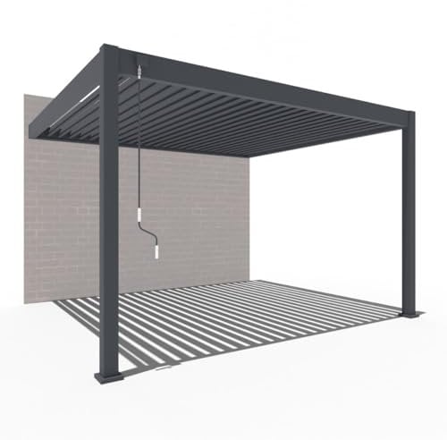 Pavillon Pergola 3,6x4m Terassenüberdachung mit Lamellendach verstellbar Gartenpavillon Hardtop wasserdicht stabil Winterfest Voll-Aluminium Grillpavillon Weide Premium Wall Anthrazit