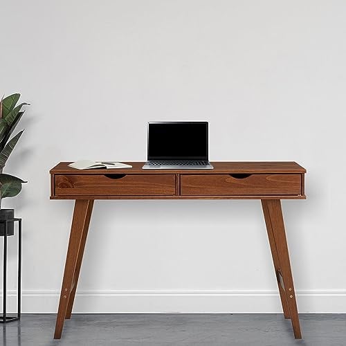 IDIMEX Schreibtisch Milo mit 2 Schubkasten, Massivholz, stabil und langlebig, ideal für Home-Office, Kastanien Farben, Schubladen für Stauraum