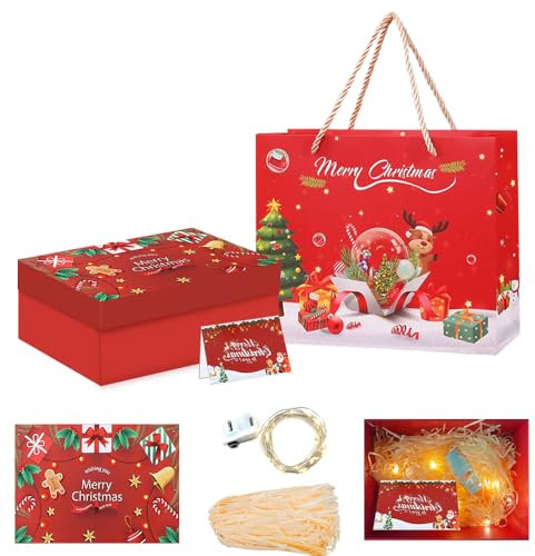 HIQE-FL Geschenkboxen Weihnachten,Wiederverwendbare Dekorative Box,Faltbare Geschenkbox,Geschenkbox Mit Deckel,Geschenkverpackung Box,Weihnachtsgeschenkbox (Rot)