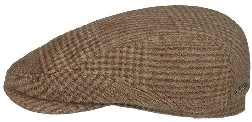 Stetson Poundhill Wool Mix Driver Flatcap Mütze mit Baumwollfutter Kariert Handgefertigt in Deutschland Herren Herbst Winter braun 56 cm