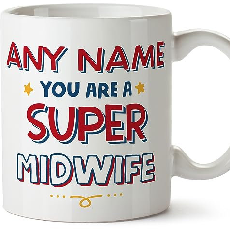 MUGFFINS Personalised Mug for Midwife - in English - You are Super - Funny Custom Gift for Colleagues - Ceramic 11oz Mug