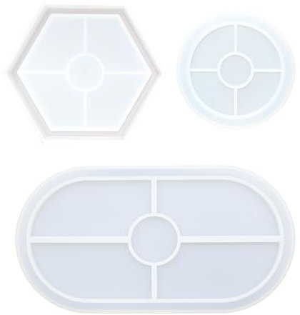 3 Stück Silikonform Tablett Untersetzer Silikonform Gießform Resin DIY Harz Oval Hexagon Rund Silikonformen Gießformen Silikonformen Epoxidharz Untersetzer für Obsttablett Schalenmatte