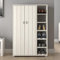 GFW Bideford Tall Shoe Storage Unit With Storage Cupboards And Open Shoe Rack, 2 Panelled Drawers, Contemporary White Wooden Shoe Cabinet For Hallway, Living Room & Bedroom W79.6 x D29.6 x H119.6