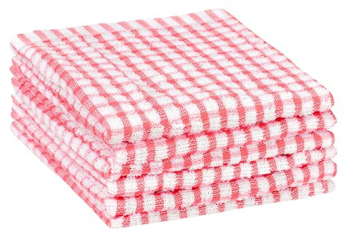 Uxcell Checked Kitchen Tea Towels, Cotton Washable Dish Cloth, 28cm x 40cm Pink Pack of 6