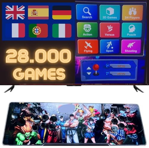 Console d' Arcade avec 26 800 Jeux rétro Originaux, avec LED Qui changent de Couleur et système de Son et joysticks ovales