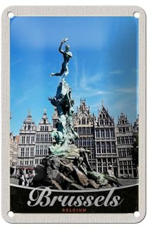 Femer Blechschild Reise 12x18cm Belgien Brüssel Antwerpen Skulptur Schild