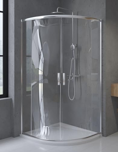 BADLAND HELA Cabine de douche ronde semi-circulaire 80 x 80 cm 190 cm Douche d'angle en verre transparent 6 mm