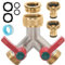 iBamso 2 Way Garden Hose Splitter with Two Quick Hose Connector, 3/4 inch Tap Y Splitter with On/Off Valves and Extended Handle, Solid Brass Nickel Plated 2-Way Tap Connector for Home Garden Outdoor
