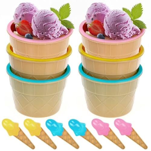 Esayeefo Set di 6 ciotole per gelato, ciotole per gelato colorate con cucchiai, bicchieri da ghiaccio in plastica, per dessert, insalata, frutta, cibo
