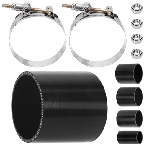 Glarks 7pcs gerader Kupplungs-Silikonschlauch-Set beinhaltet 1pcs ID 3in 4-lagige Hochleistungs-Kupplungs-Silikonschlauch 2pcs 3.3-3.7in T-Bolzen Klemme 4pcs M6 Hexenmutter