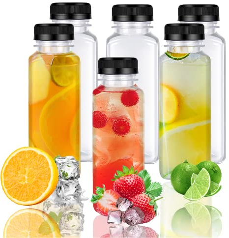 6 Pcs 17 Ounce Plastic Juice Bottle, Bulk Beverage Containers, Drink Containers for Milk, Juice, Drinks Bottle Black Lid
