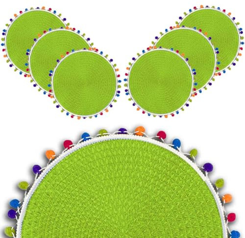 ARCA, Set di 6 Sottopiatti Rotondi, per 6 Persone, Ideali per la Tavola, Resistenti e Duraturi, Realizzati in Poliestere, Colore Verde, Diametro 38 cm