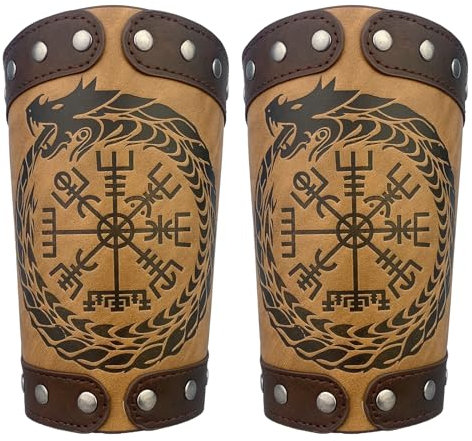 HiiFeuer-geprägte Jormungandr-Lederarmrüstung, Lederhandschuh-Armschiene (Tan)