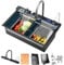FGNIXLN Küchenspüle, T304 Edelstahlspüle, multifunktionale Küchenspüle, Wasserfall-Spüle, Einbauspüle mit multifunktionalem digitalen Wasserhahn und verschiedenen Zubehörteilen (75X45CM, Dunkelgrau)