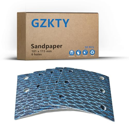 GZKTY Pack of 50 Sandpaper 115 x 101 mm - 6 Hole Hole Punch - Grit 40 - Sandpaper for Orbital Sander