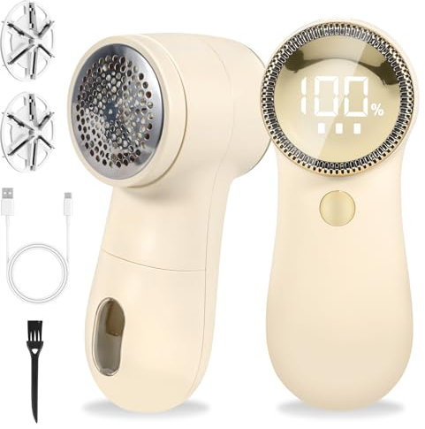 BUOAZR Rasoir Anti Bouloche Électrique Écran LCD, Rechargeable Câble Type-C, 3 Vitesses Ajustables, Tête à 6 Lames Fraise à Peluches, avec 2 Lames Remplaçables, Idéal Vêtements Meubles Couvertures