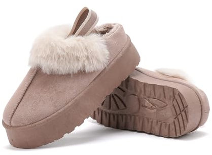 Pantofole Invernali da Donna,Classici Stivali da Neve Comodi, Tacco Basso Elasticizzato ciabatte donna invernali, Soletta in Memory Foam, Piattaforma Antiscivolo, Fodera in Pelliccia Impermeabile