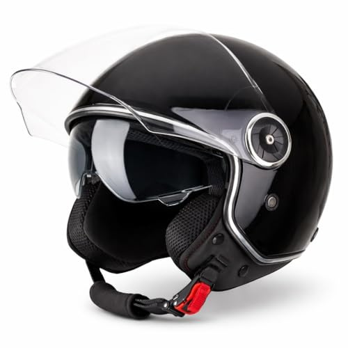 VINZ Tobia Jethelm mit Doppelvisier | Roller Helm mit Sonnenblende | In Gr. XS-XXL | ECE 22.06 Zertifiziert | Motorradhelm mit Visier |Viele Farben Erhältlich - Schwarz